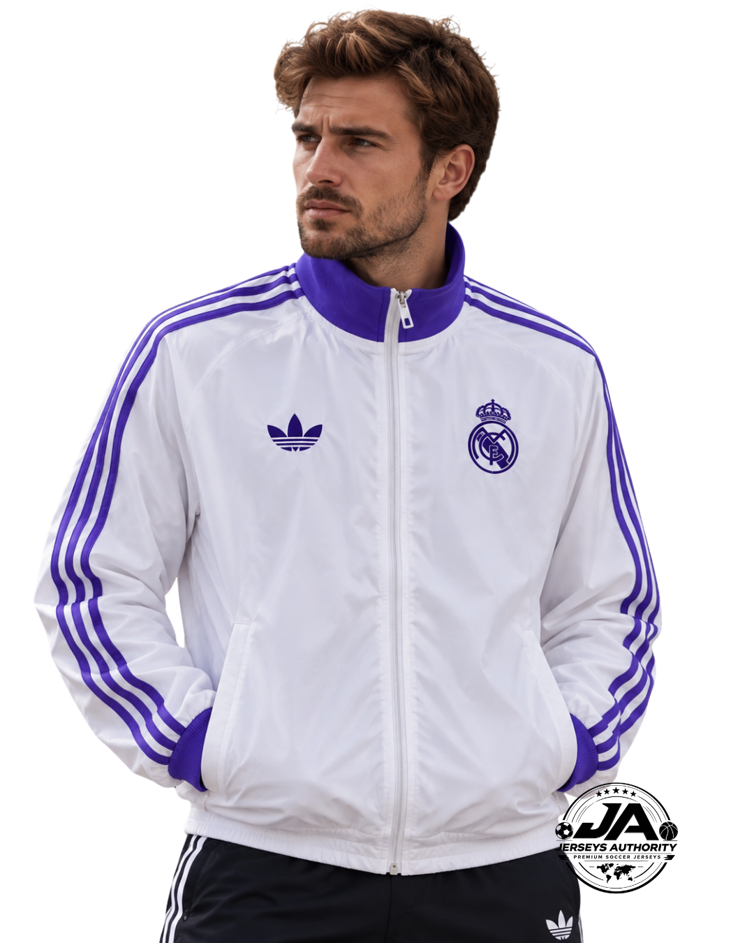 Real Madrid white purple full zip windbreaker front