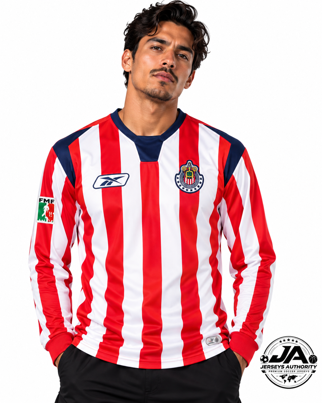 Retro Chivas 04/05 long sleeve jersey worn by model
