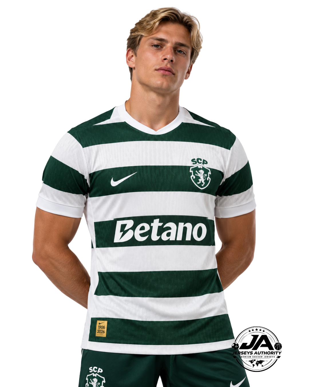 26/27 Sporting Lisbon Home Green Stripes Jersey - Slim Fit
