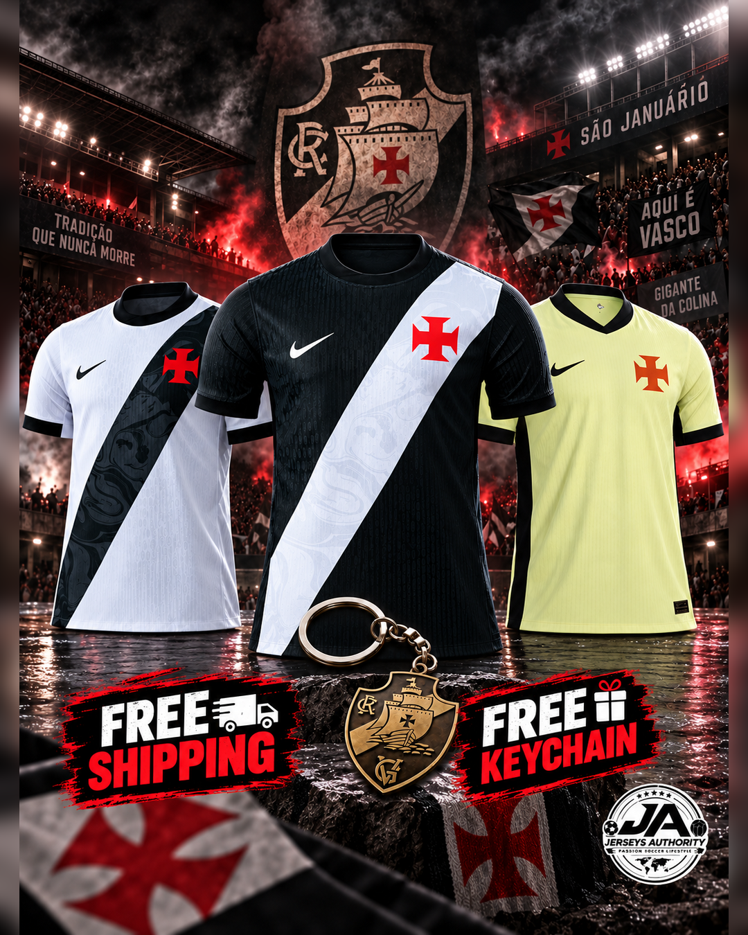 Vasco da Gama combo three jerseys with free shipping and free keychain